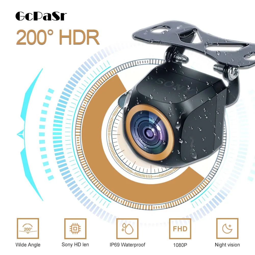 GcPaSr 1080P For Car 200 Degree AHD Reverse Camera Full HD Fisheye Golden Lens Night Vision Universal Vehicle Rear View