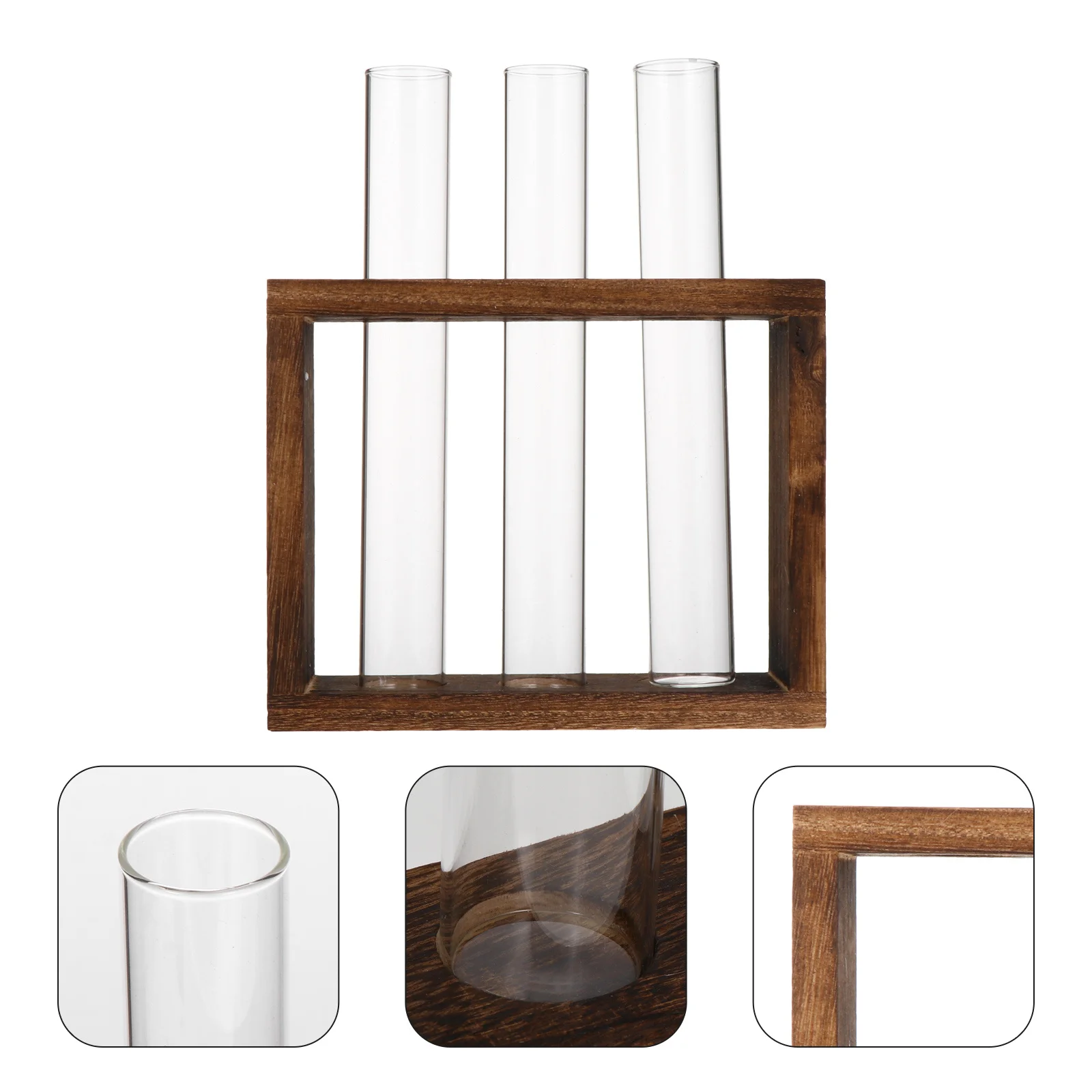 

Glass Test Tube Vase Simple Natural Wooden Base Smooth Round Mouth Hydroponic Planter Desktop Plant Terrarium Flower Pot