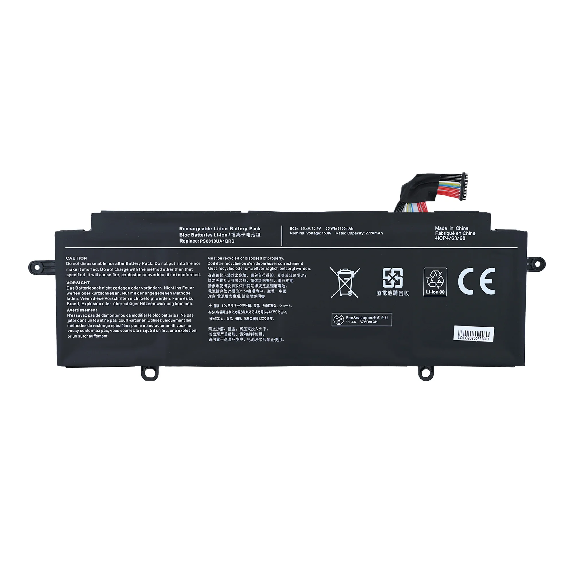 PS0010UA1BRS Laptop Battery 15.4V 53Wh -3450mAh For Toshiba Dynabook Portege X30W X30W-J Series Notebook PS0010UA-1BRS