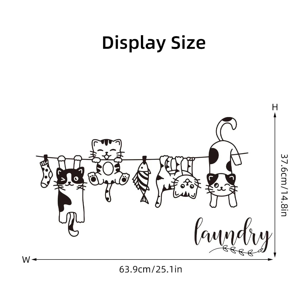 Cartoon Cat Playing on Rope Wall Stikcers for Laundry Room Living Room Decoration Bedroom Kids Home Decor Background Wall Decals