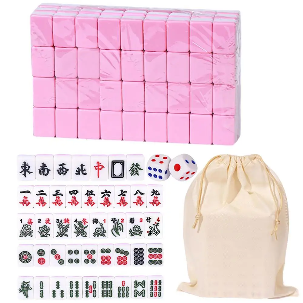 Ensemble de Mahjong chinois 144 mini tuiles avec étui marron portable pour le voyage