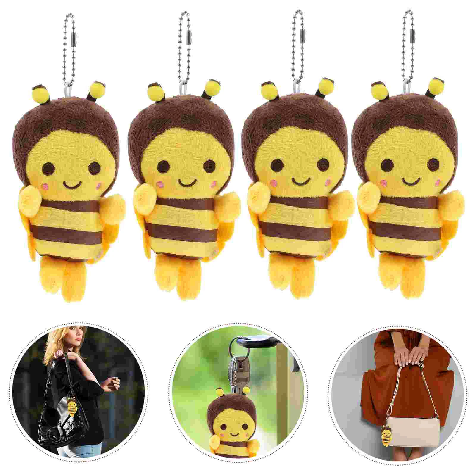 10 Pcs Little Bee Pendant Stuffed Adorn Key Chains Plush Car Decorations Purse Hanging Ornaments Backpack