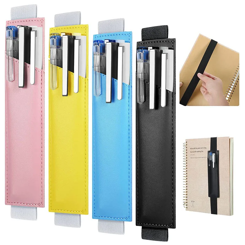 Ajustável Elastic Band Pen Holder, Cor simples PU Pen Sleeve Pouch, Grande Capacidade, Quadrado Estudantes Notebook Holder