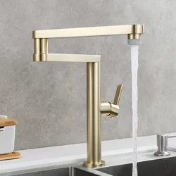 New Kitchen Sink Faucet Single Lever Hot and Cold Foldable Rotation Basin Mixer Brass Black Gold Brush Gold Finished Decked