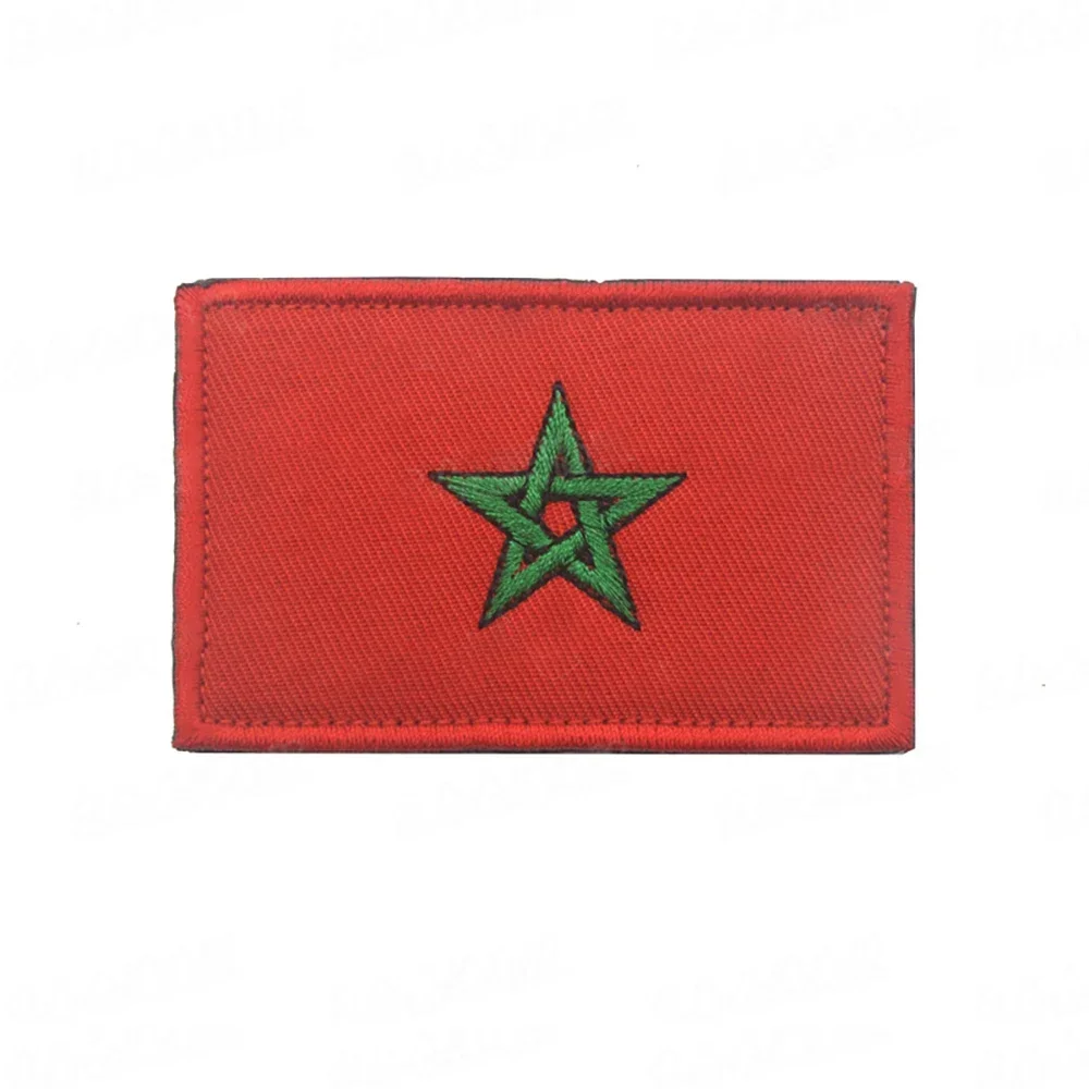 Moroccan National Flag Patches Embroidered Hook&loop Patch Tactical Accessories Morale Badges on Backpack Decoration Sticker