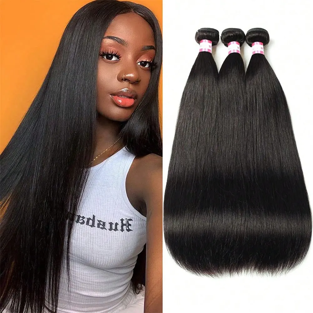 Hair Bundles Straight Human Hair Weave Bundles  Hair Extension Natural Black 1 3 4Pcs 12 32Inches  Combo pack Multiple options
