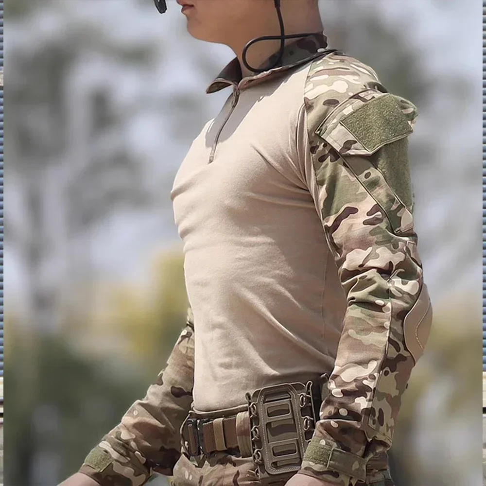 Tute tattiche da uomo Abbigliamento da paintball all'aperto Uniforme Campo da tiro Camicia da combattimento Tuta mimetica multicam Ginocchiere cargo Pantaloni