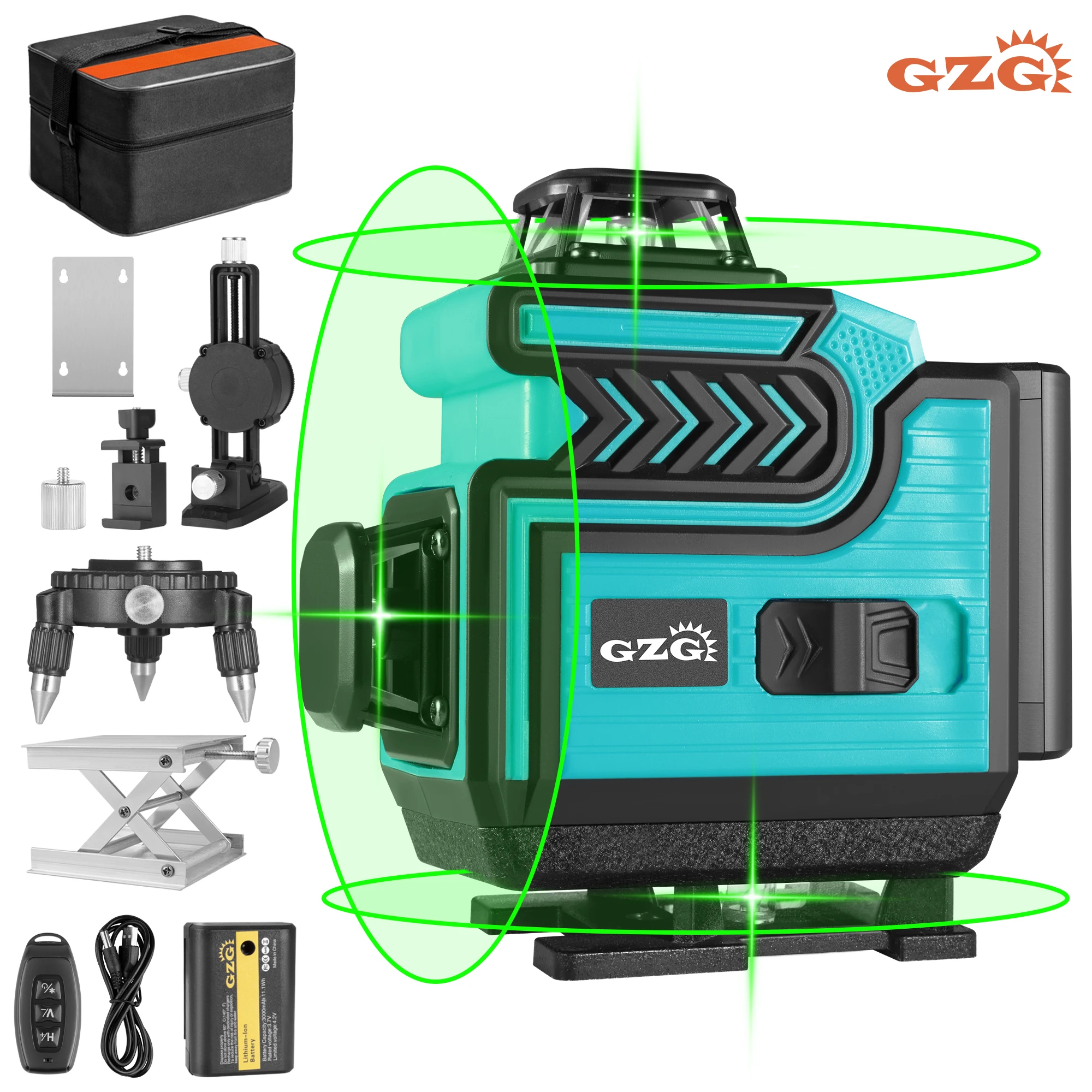 

1pc GZG Professional 4D Cross Line Laser Level, 4X360 Green Beam, 16 Lines, Self-Leveling, USB Charging, ≤36V, 0.4-1Mw