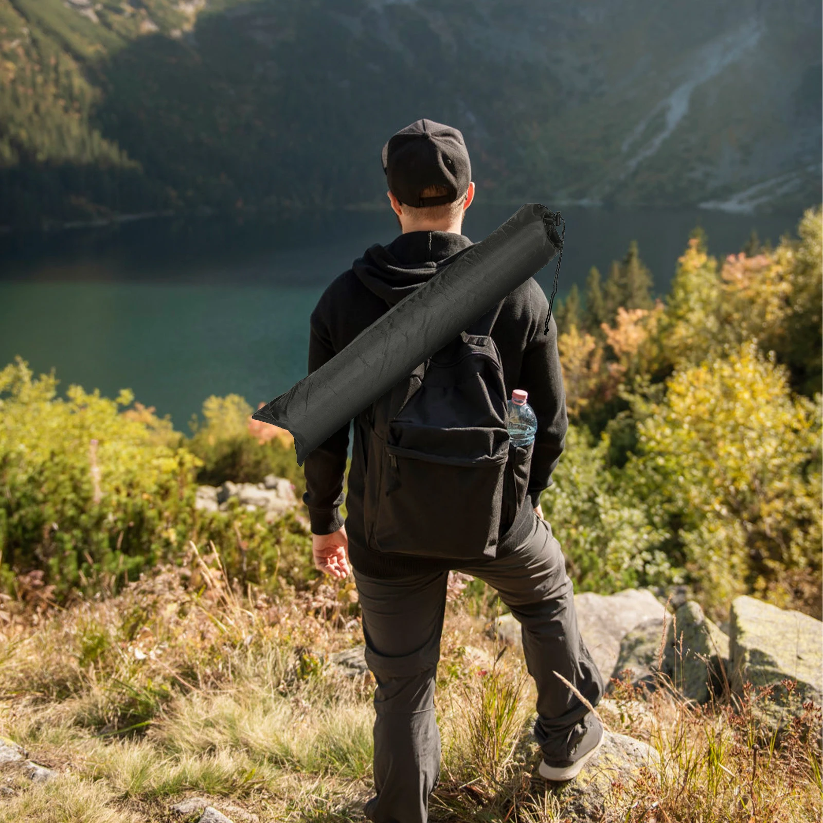 

1pc Hiking Pole Storage Bag Lightweight Large Capacity Trekking Poles Carry Case Black Nylon Foldable Fishing Rod Camera Tripod