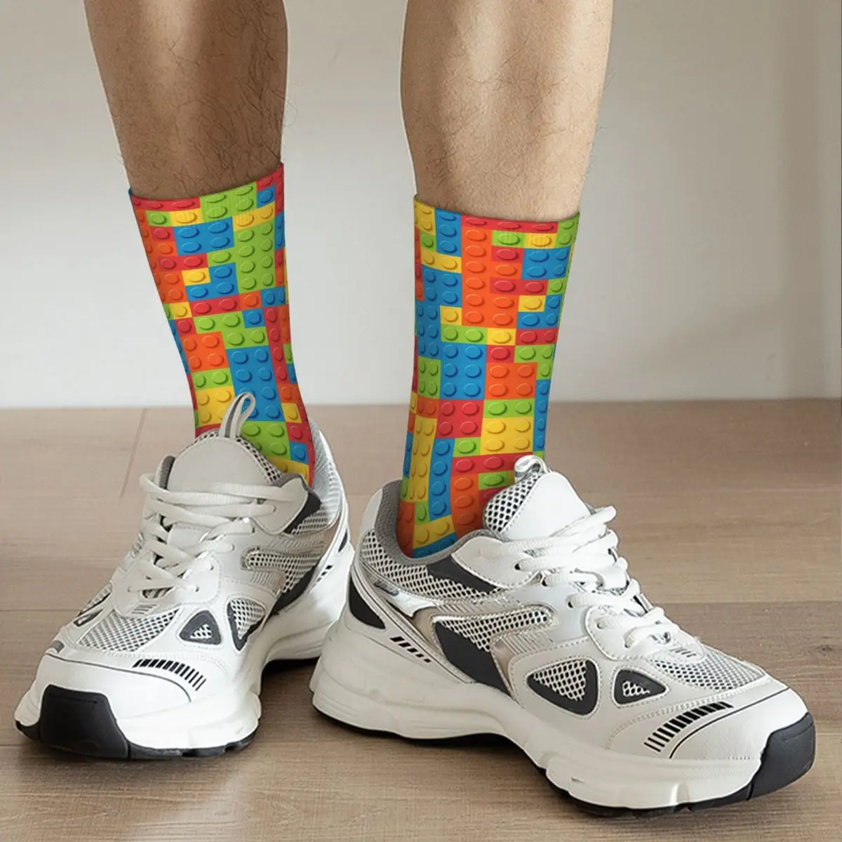 Colour Building Block Pattern Socks Harajuku Super Soft Stockings All Season Long Socks for Unisex Valentine's Day Gifts