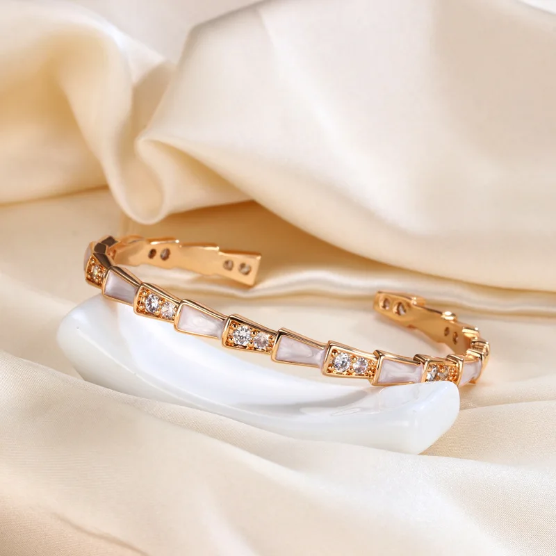 

2026 Mother of Pearl Snake Bracelet Adjustable Open Bangle Luxury Fashion Zodiac Gift for Women