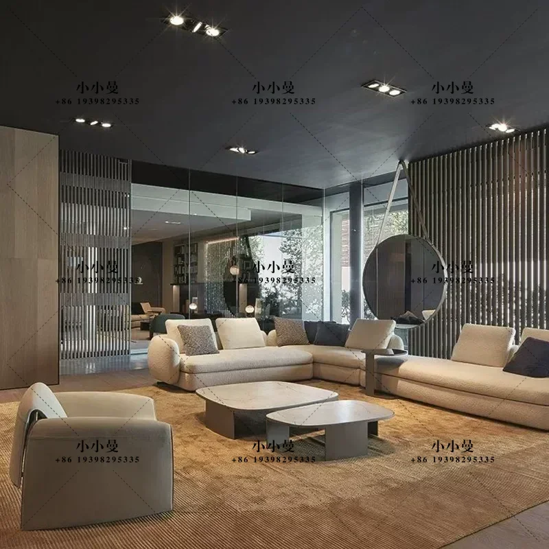 Italian Minimalist Round Coffee Table Living Room Industrial Style Rock Slab Tea Table Household Furniture Size Combination