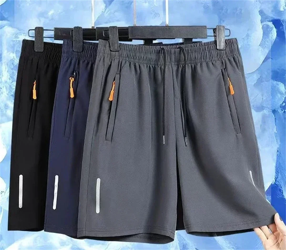 Mens Summer Quick Dry Athletic Work Shorts Casual Hiking Pants Shorts with Zipper Pockets Loose Fit Plus Size Outdoor Trousers