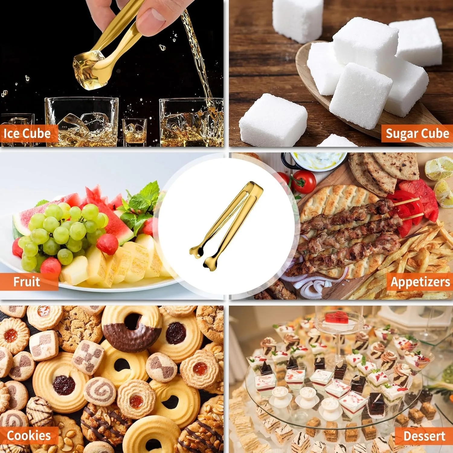 5pcs Tong Kitchen Appetizers Tong for Serving Food, Buffets, Coffee Bar, Tea Party, Desserts Party and Ice Bucket