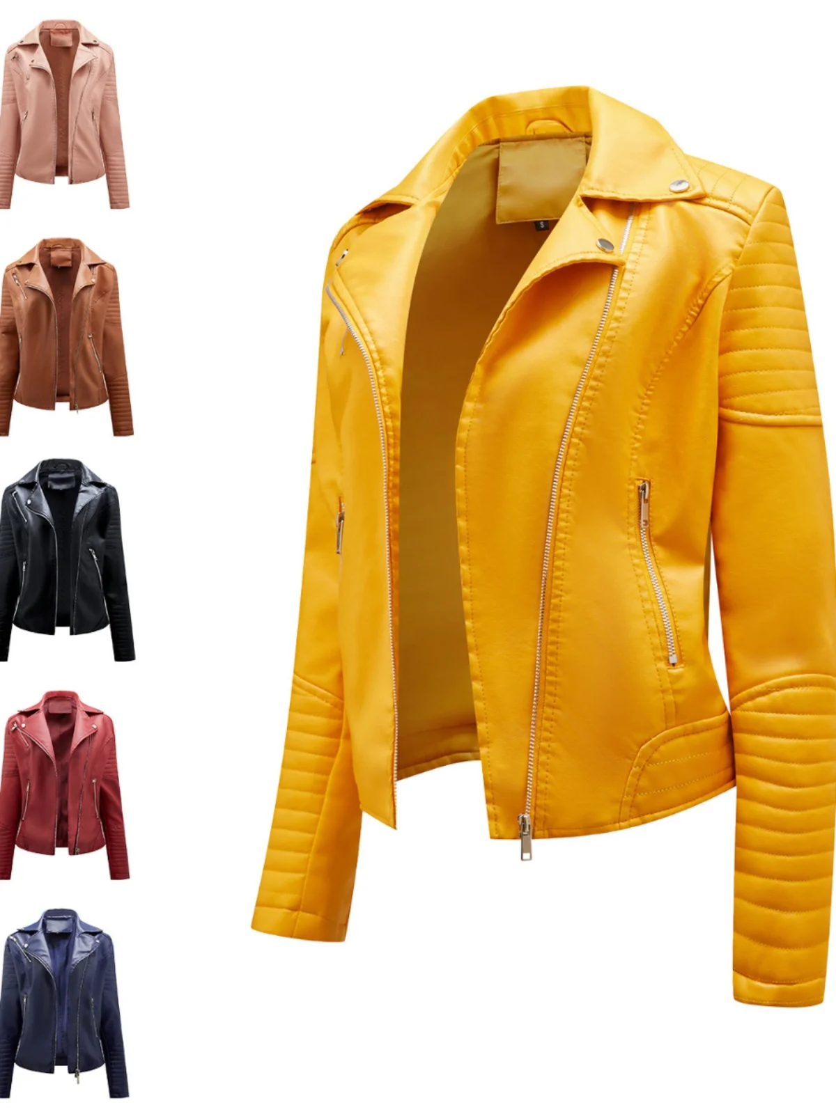 Faion ort – veste en cuir pour femmes, coupe cintrée, fermeture à glissière, col montant, moto, Streetwear, printemps automne
