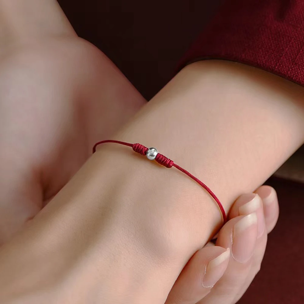 Handmade Silver Color Bead Red String Bracelet for Women Men Protection Bracelet Adjustable  for Lovers Friends Couple Bracelet