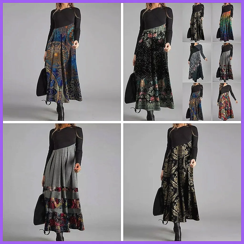 

Autumn Winter Women's Printed Dress Long Sleeve Slim High Waist Elegant Office Commuter Dress