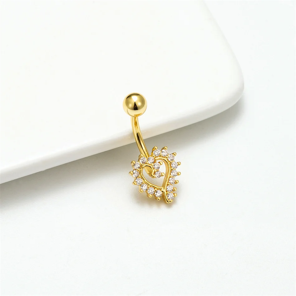 

Love Heart Navel Piercing Ring Crystal Belly Button Jewelry For Women 14G Anti Allergic Stainless Steel Barbell Sexy Accessories