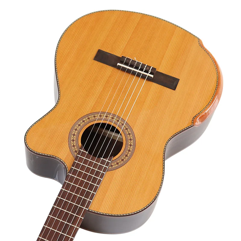 High Gloss Solid Red Cedar 39 Inch Classic Electric Guitar 6 String 19F Classical Guitar Natural Clolor with Armrest Bone Nut