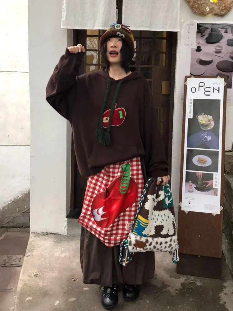 Sweat à capuche rétro américain pour femmes, vêtements d'extérieur de printemps, lettres brodées, tricoté, ample, Couple lourd, haut tendance, Streetwear