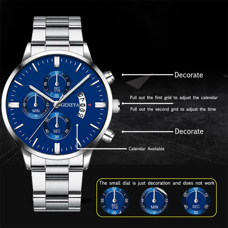 2023 Luxury Fashion Mens Watches Silver Stainless Steel Quartz Wrist Watch Men Business Watch Male Calendar Clock Reloj Hombre