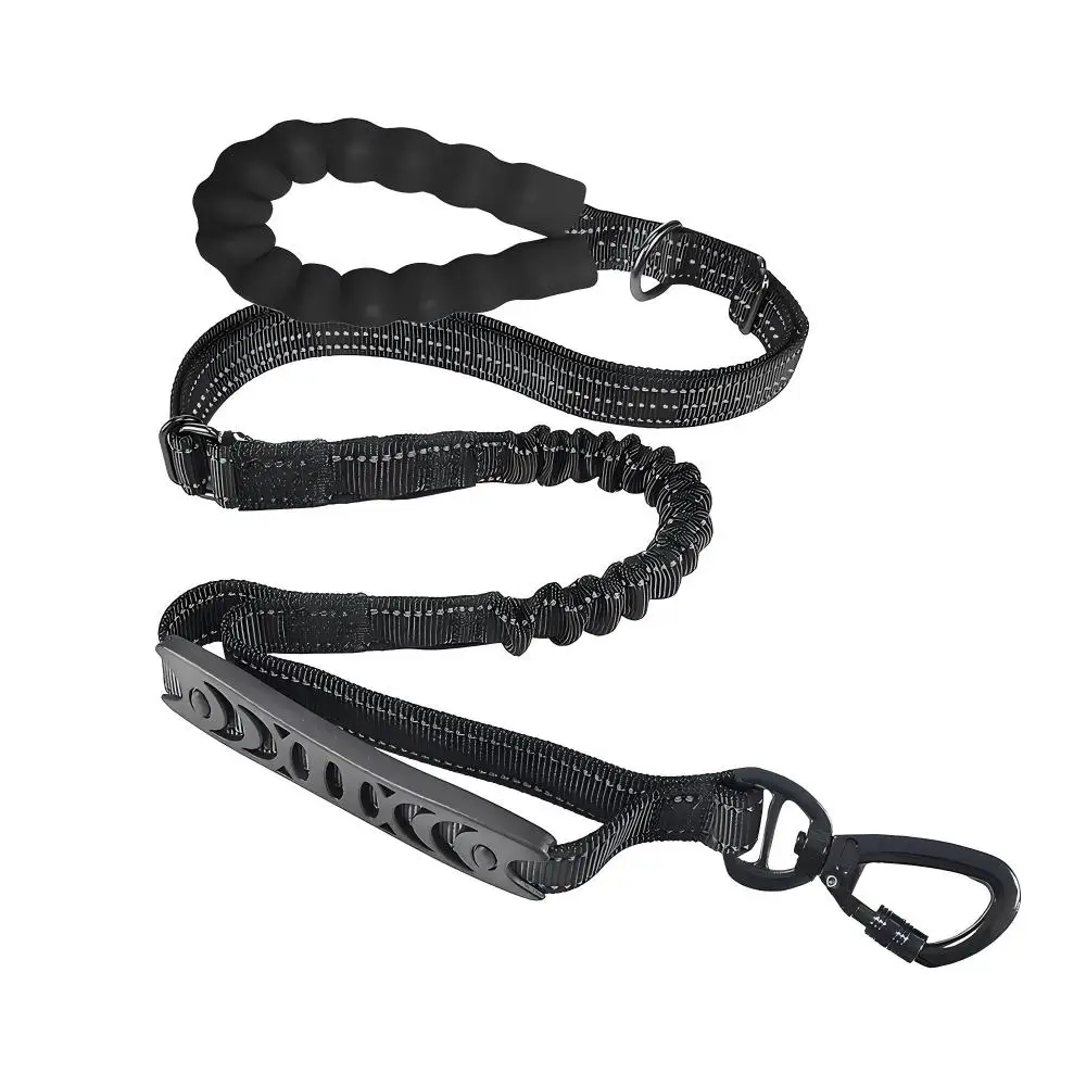 Heavy Duty Tactical Dog Leash for Medium Large Dogs Strong Bungee No Pull Dog Leash with Car Seatbelt and Padded Double Handle