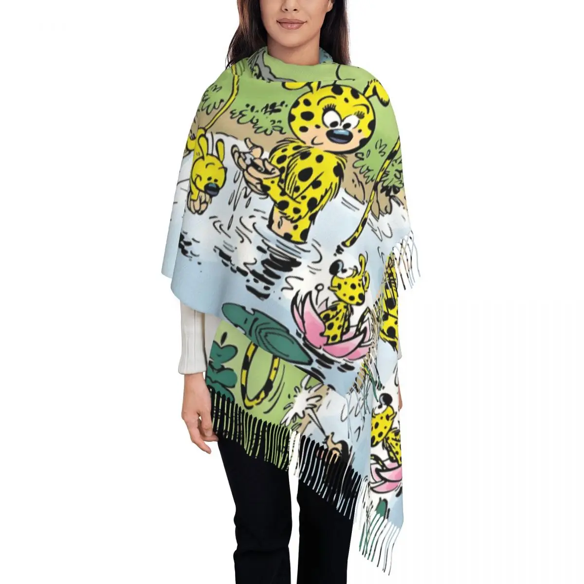 

Семейный купальный шарф с персонализированным принтом Marsupilami для женщин и мужчин, зима-осень, теплые шарфы, шаль с героями мультфильмов