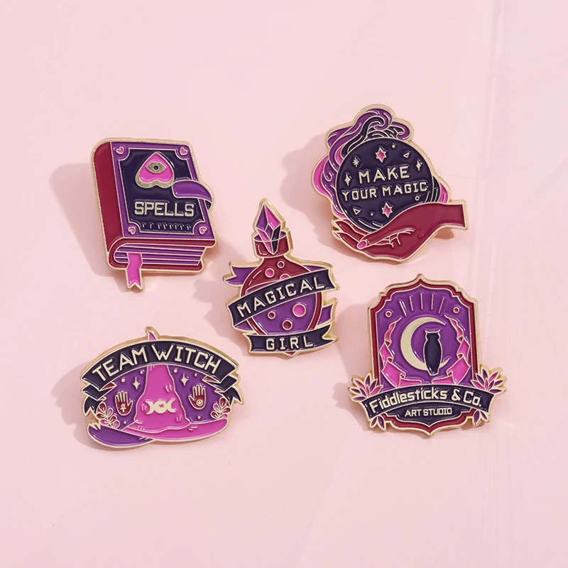 Coffin Black Cat Moon Magic Girl Moth Horror Dagger Team Witch Badge Punk Lapel Brooch Jewelry Cute Magic Enamel Pin Frog Bat