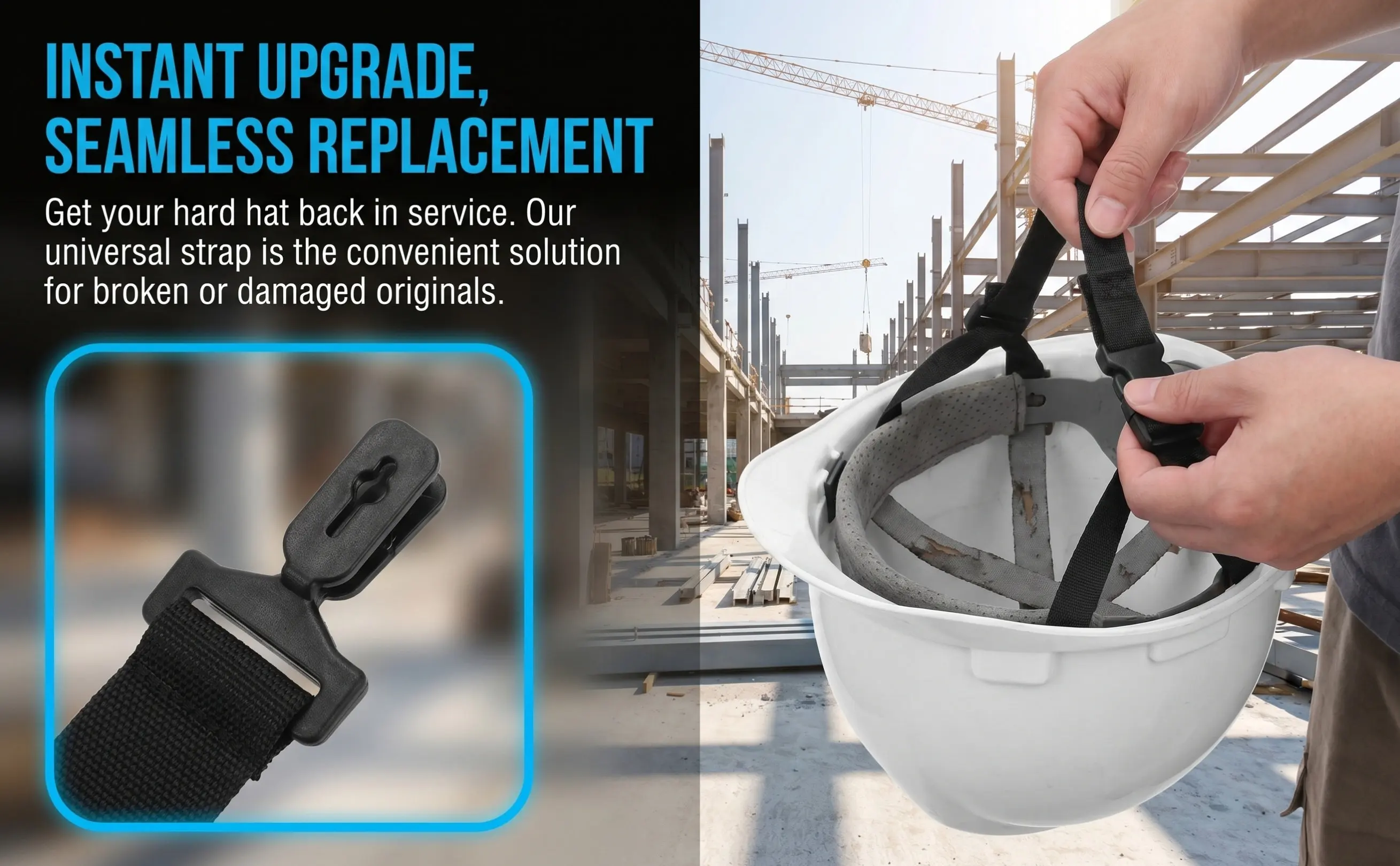 2 Pcs Hard Hat Universal Strap Chin Construction Straps Safety Black for
