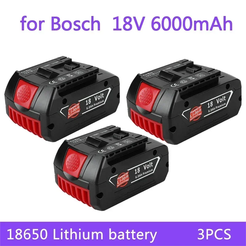 18V Battery 6.0Ah for Bosch Electric Drill 18V Rechargeable Li-ion Battery BAT609, BAT609G, BAT618, BAT618G, BAT614 + 1Charger