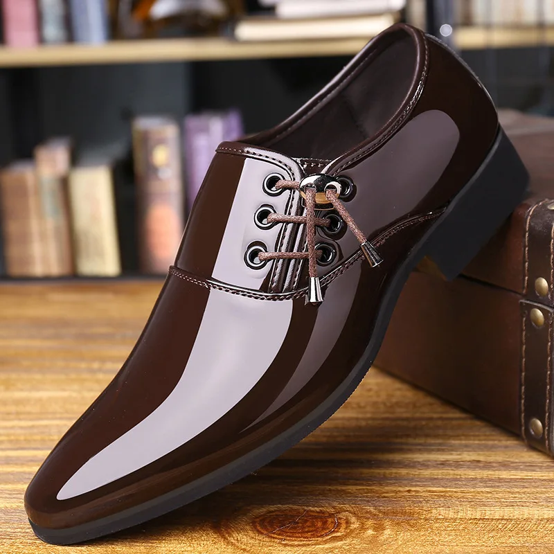 2024 New Trending Italian Patent Leather Shoes for Men Business Shoe Lace Up Oxfords Plus Size Male Wedding Party Shoes