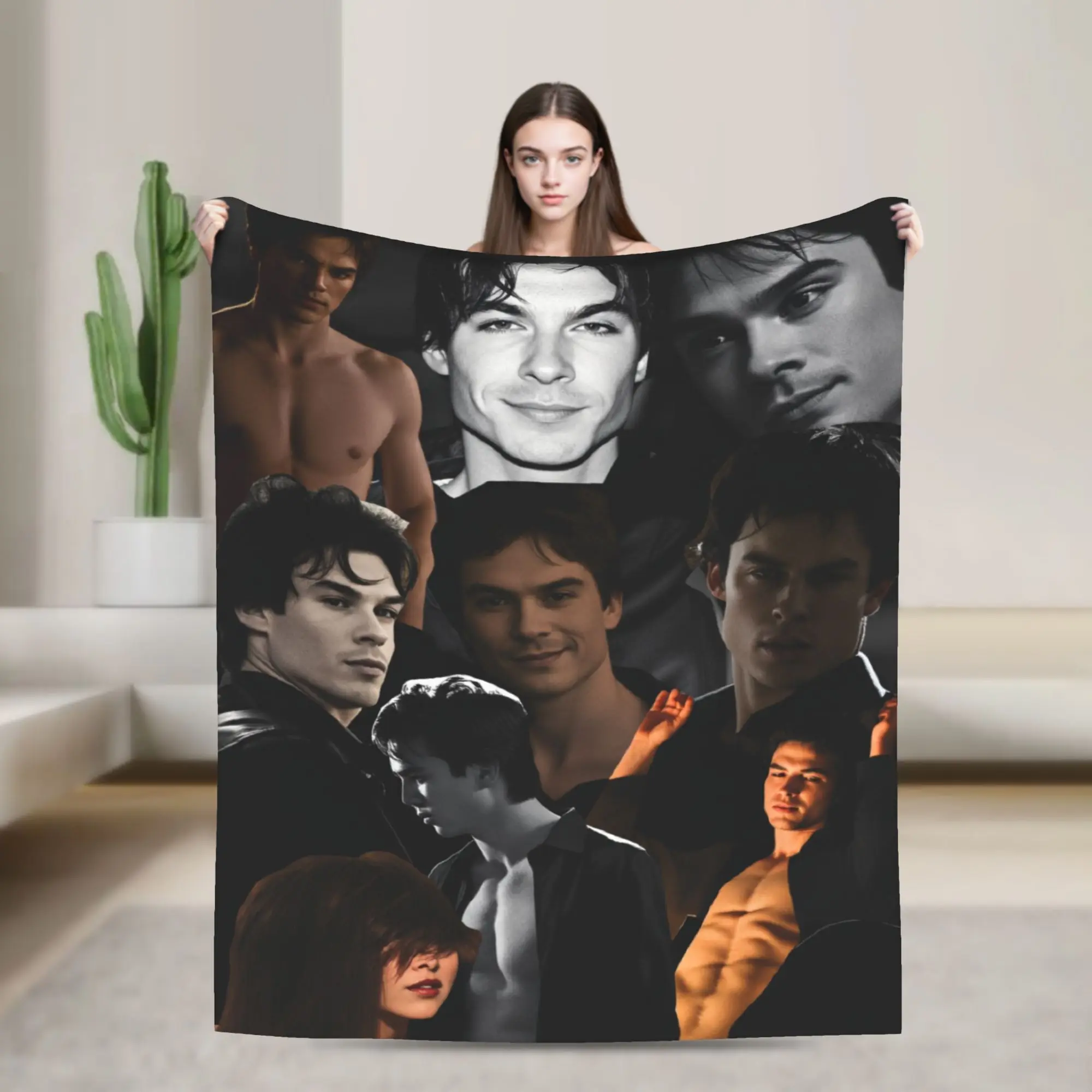 The Vampire Diaries Damon Salvatore TV Series  Blankets Quality Soft  Throw Blanket Autumn Children Bedroom Funny Bedspread