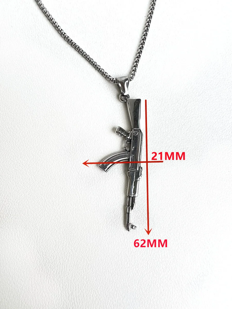 10 Pieces Personality Retro Pendant Punk Male And Female Pendant AK Rifle Stainless Steel Necklace Gift For Friends