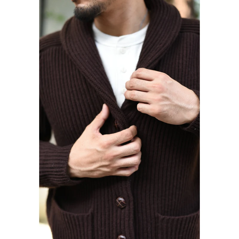 Sauce Zhan Mens Sweater Cardigans for Man Sweatercost Pure Heavy Sheep Wool for Winter Vintage Shawl Colla Slim Fit