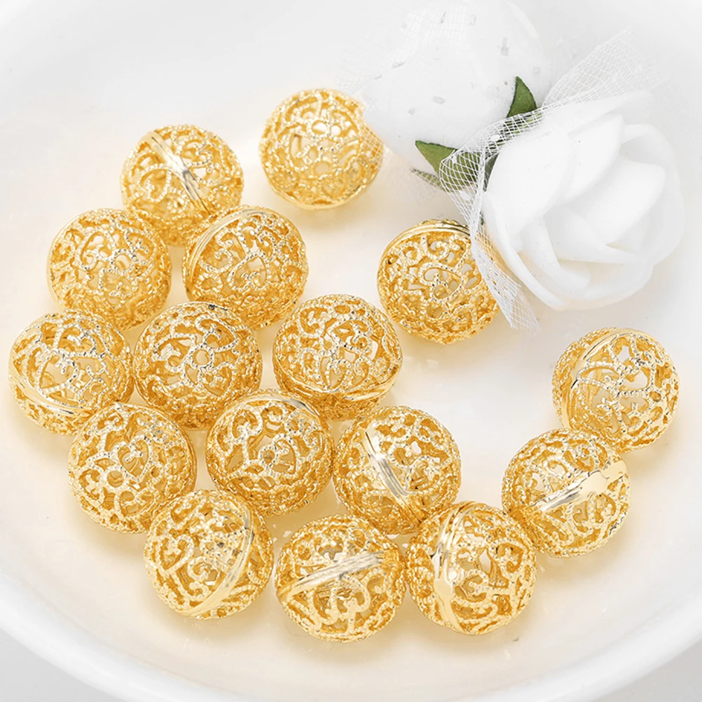 

10Pcs 8mm Golden DIY Hollow Beads Large Holes for Stringing Chain Laces Twine Trendy Diamante Loose Beads