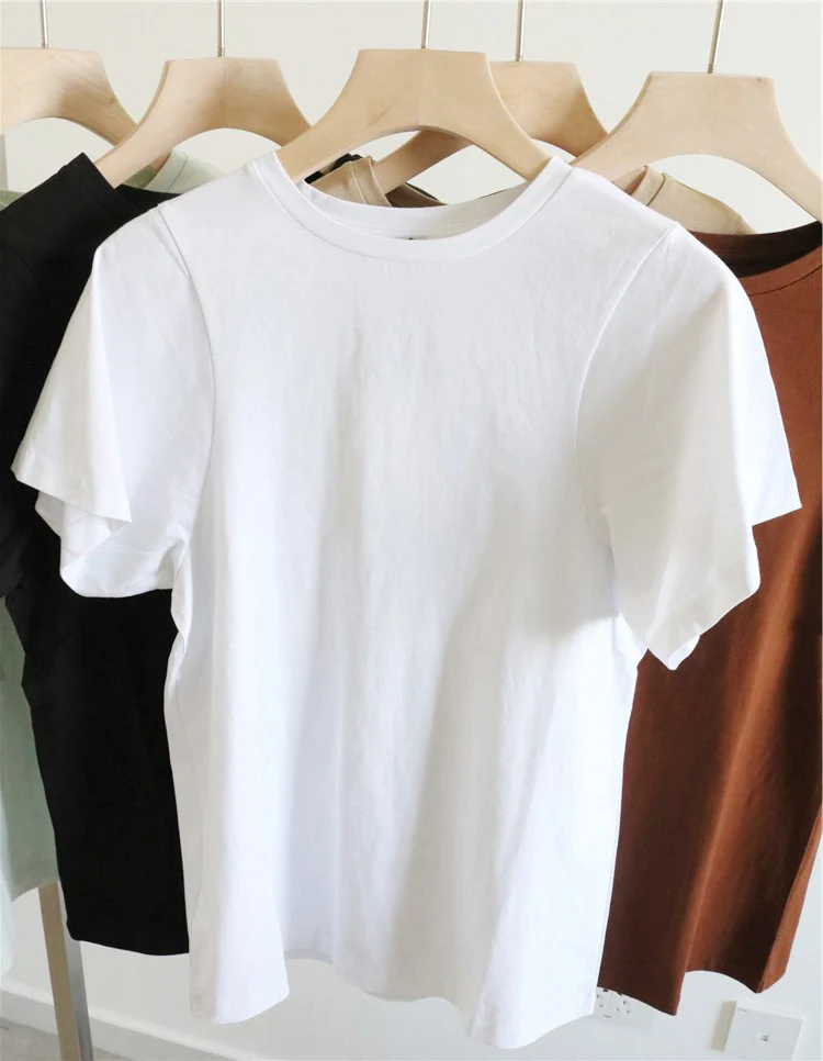 Nordic Design round Neck Short Sleeve Women's T-shirt Base Color White Shoulder Width Regular Commute Style Pure Cotton