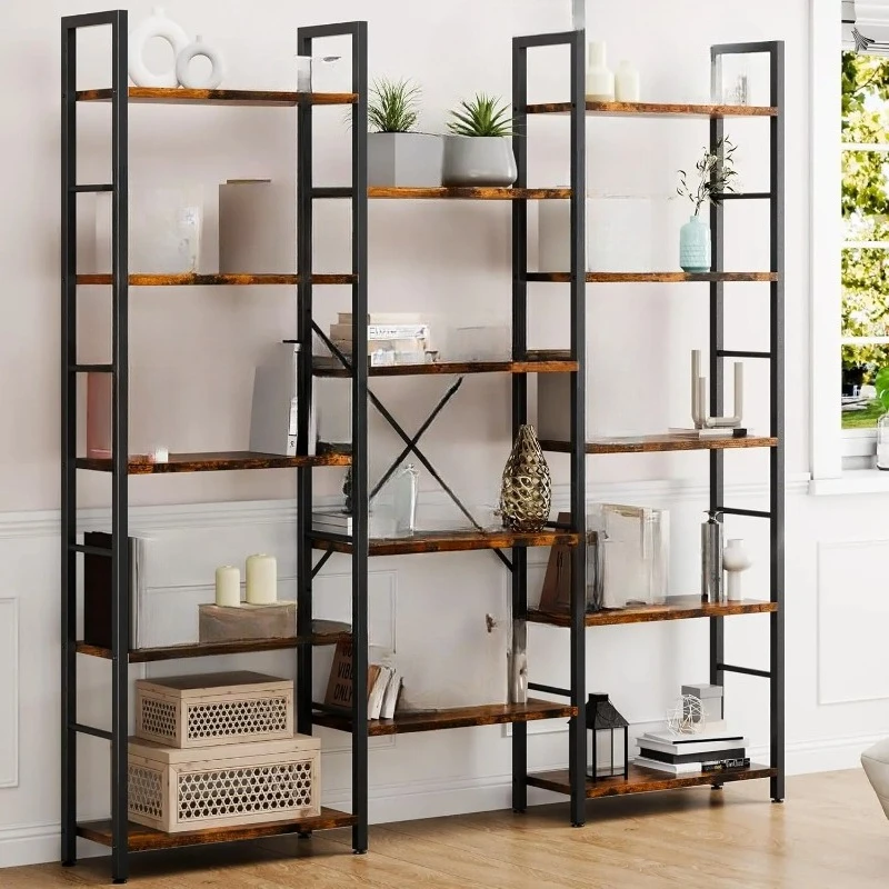 

Трехколонный 5-ярусный книжный шкаф, большой стеллаж с 14 открытыми полками, вместительный книжный шкаф-этахер.