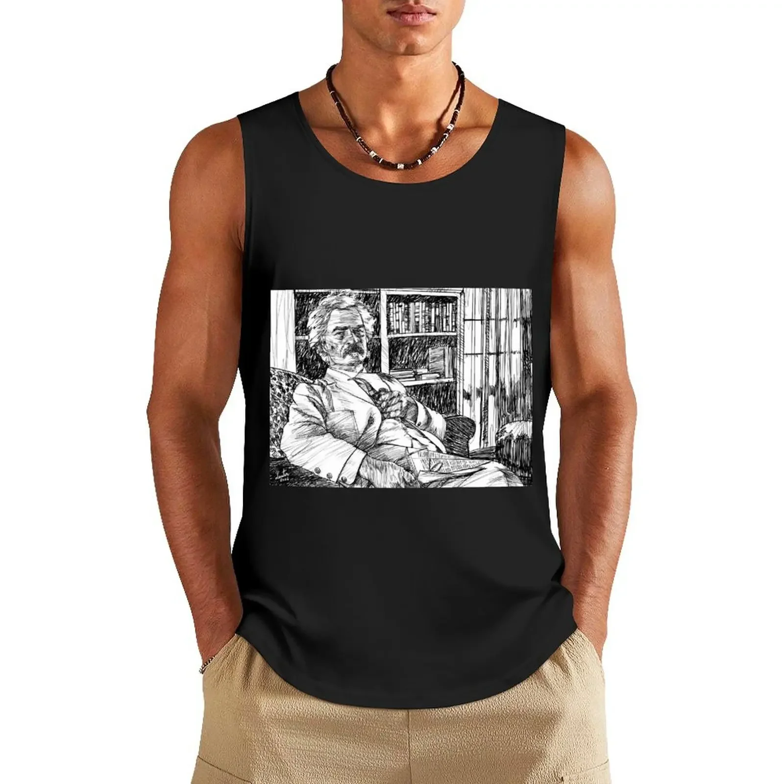 

MARK TWAIN - ink portrait .3 Tank Top Gym clothes sleeveless tshirts for men sleeveless shirt man gym