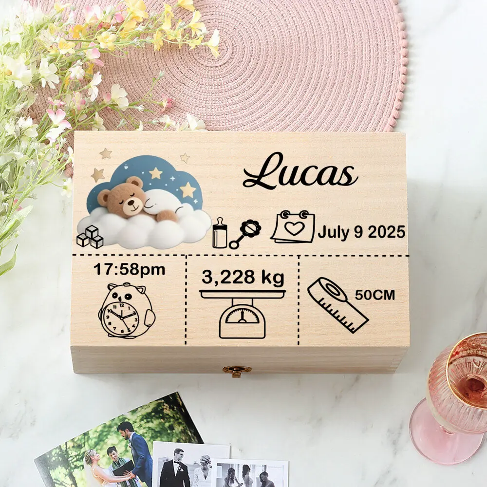 Benutzerdefinierte Baby Holz Memory Box Neugeborenen Dusche Geschenk personalisierte Säugling Andenken Box Baby Geburt Stats Box Nabelschnur Box