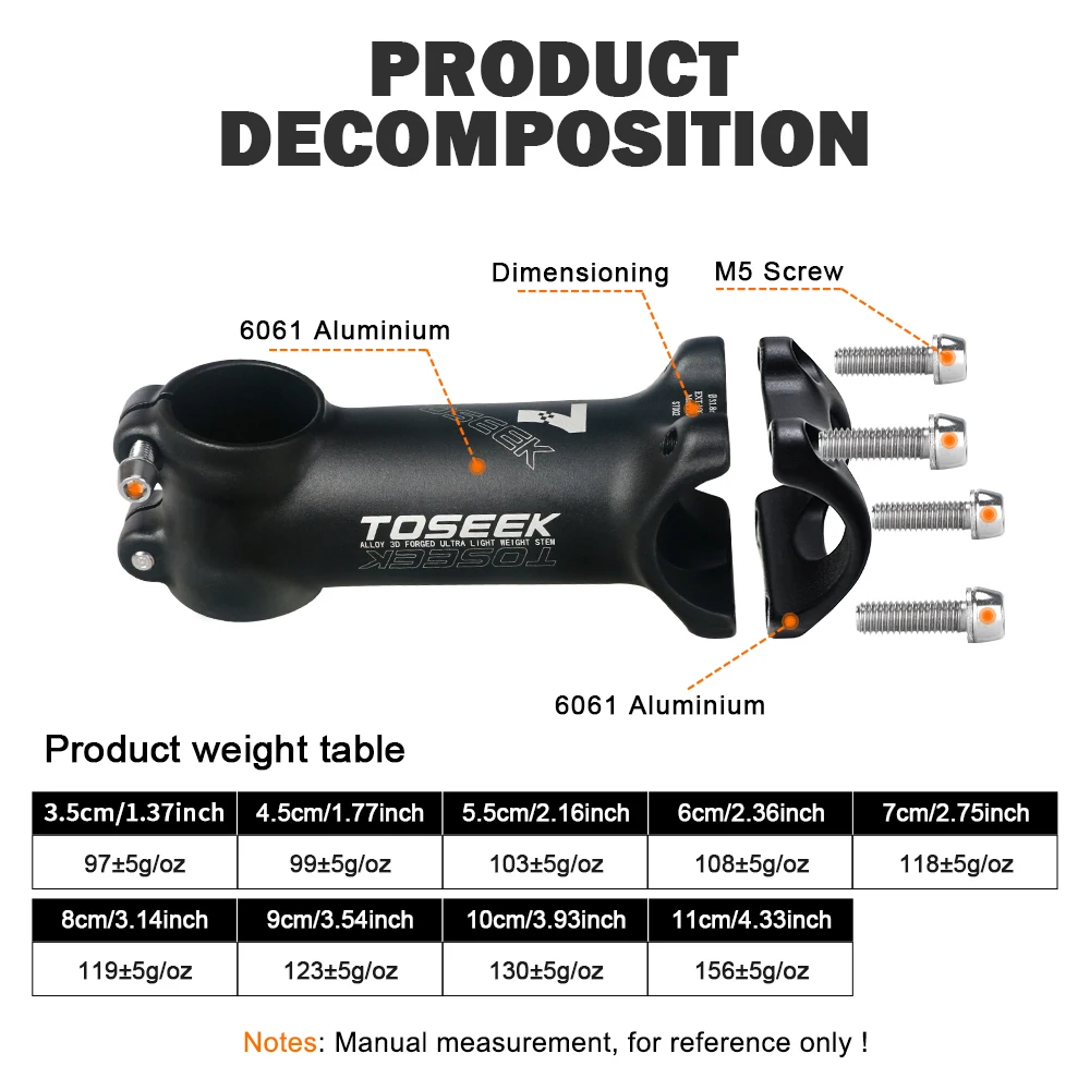 TOSEEK دراجة المقود الجذعية 60/70/80/90/100 مللي متر الجبلية الجذعية 28.6 مللي متر 31.8 مللي متر الطاقة السلبية الجبلية خفيفة الوزن الطريق دراجة الجدول