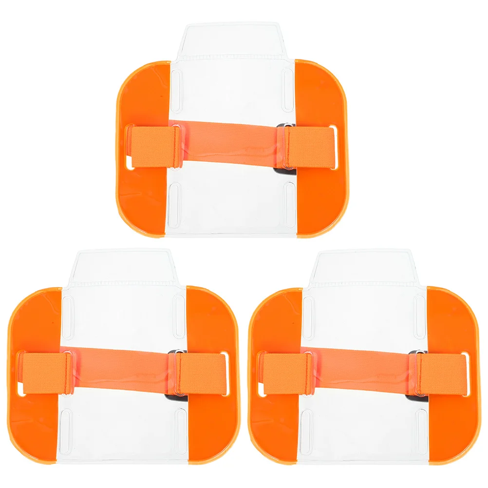 

3pcs ID Card Armband Holder Adjustable Nylon Strap Clear PVC Security Badge Lanyard Orange Arm Band Card Protective for Office