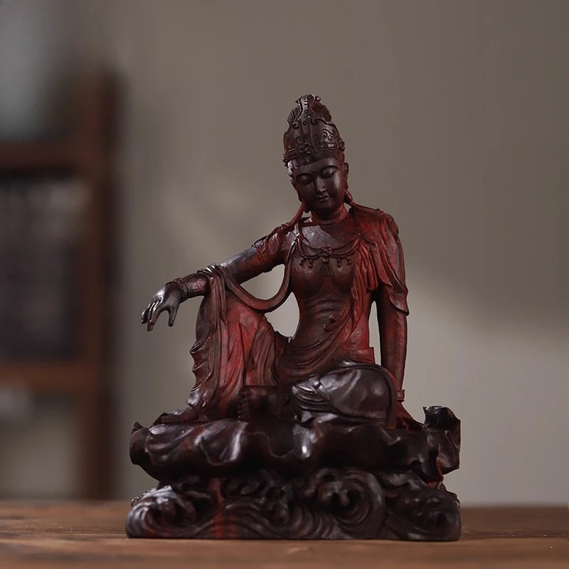 Small leaf red sandalwood carving Buddha statue ornament hand-carved cultural play collection