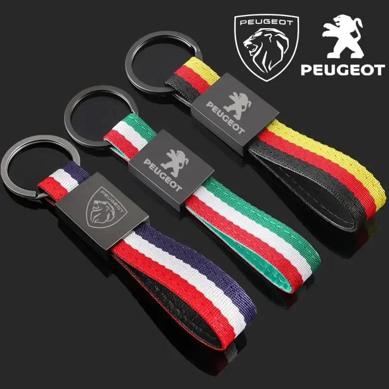 For Peugeot 107 108 207 208 301 306 308 407 408 508 2008 3008 4008 Nylon Webbing Car Badge Key Chain Keyring Gift Accessories