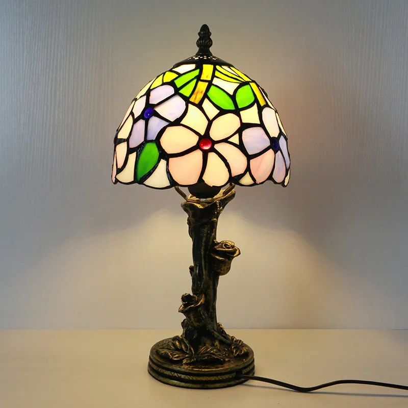 European Retro Art Floor Lamps Stained Rose Glass Lampshade LED Standing Light Bedroom Atmosphere Interior Decoration Table Lamp