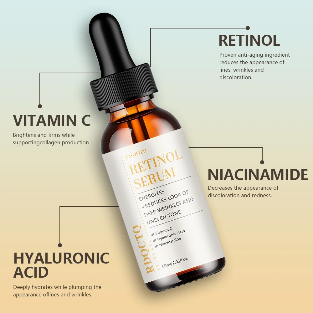 Retinol Facial Serum | Vitamin C, Hyaluronic Acid, Niacinamide Infused | Smooth Texture, Daily Skincare Treatment for All Skin T