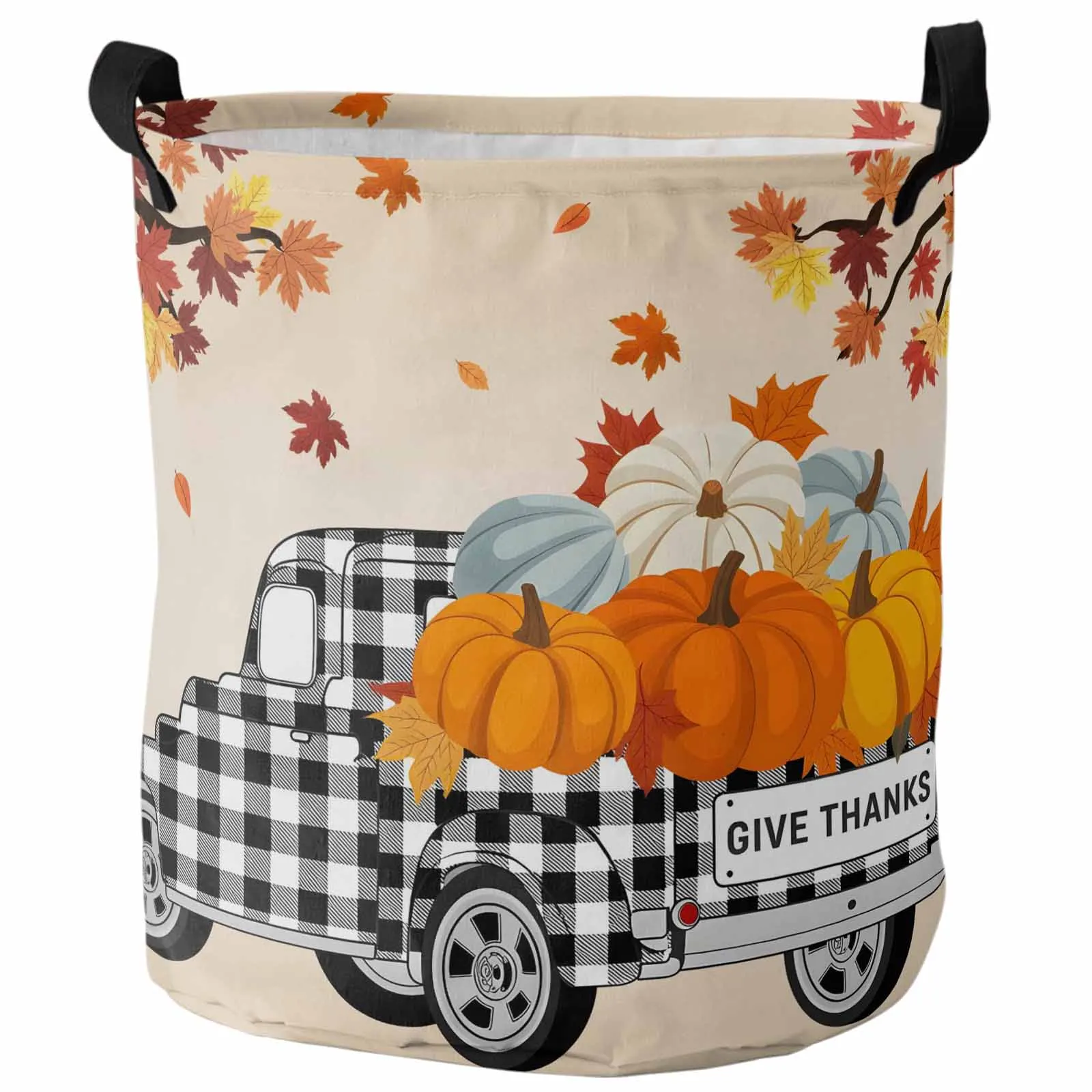 

Thanksgiving Truck Maple Leaf Foldable Dirty Laundry Basket Kid's Toy Organizer Waterproof Storage Baskets