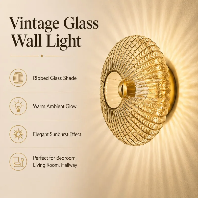 Bauhaus Ribbed Glass Wall Lamp Vintage Nordic Bedside Sconce for Bedroom Living Room Hotel Corridor Background Wall Lamp