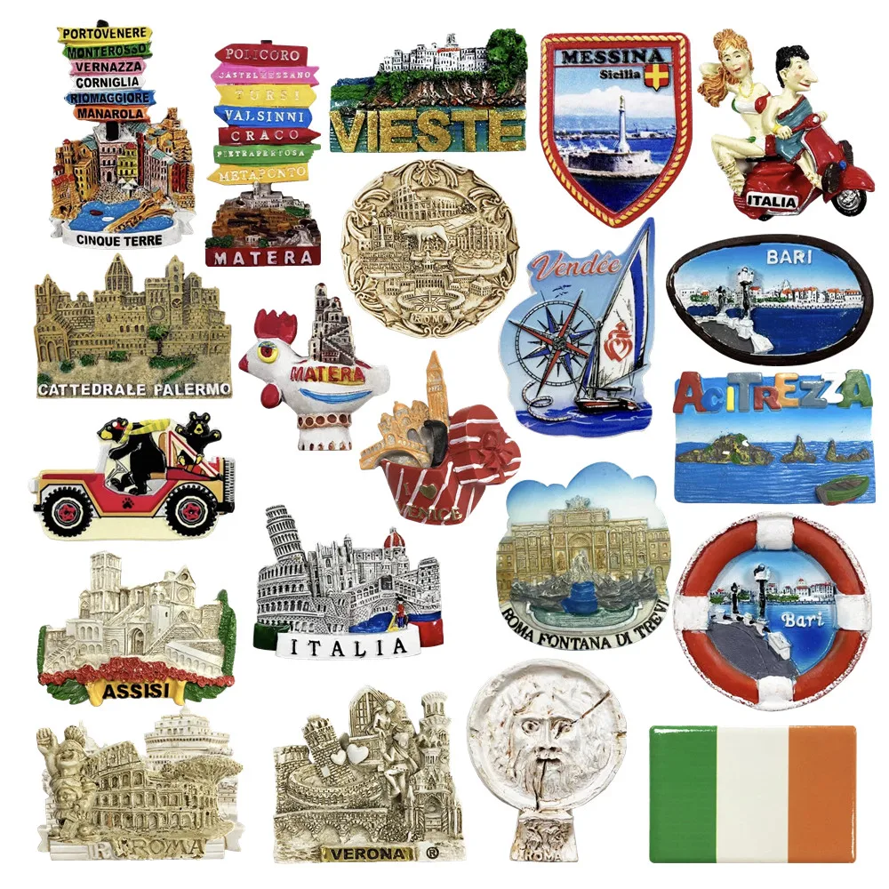 Europe Italy Roma Verona Bari Matera Assisi Cinque Terre Vieste Resin 3D Fridge Magnets Tourism Souvenir Refrigerator Sticker