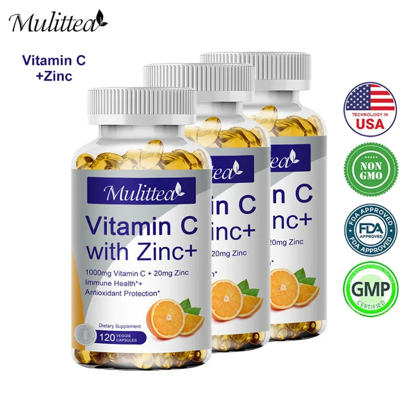 

Mulittea Premium Vitamin C and Zinc for Energy Production Improve complexion Brighten skin with daily vitamin supplements