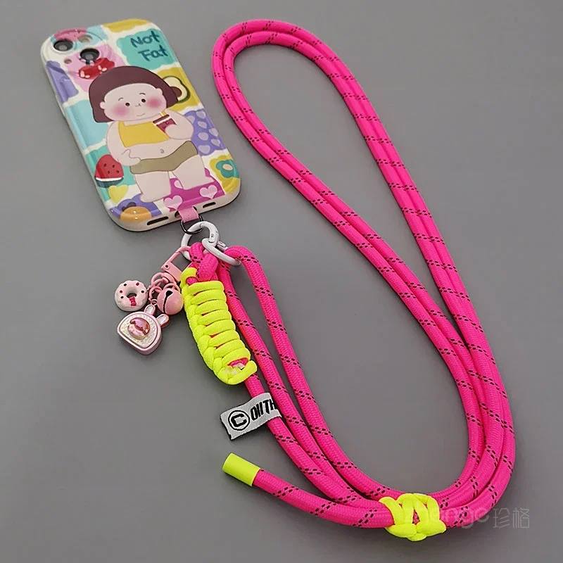 Crossbody Braided Knot Adjustable Phone Lanyard Women's Halter Strap Long Clip Cartoon Toast Bell Phone Case Pendant